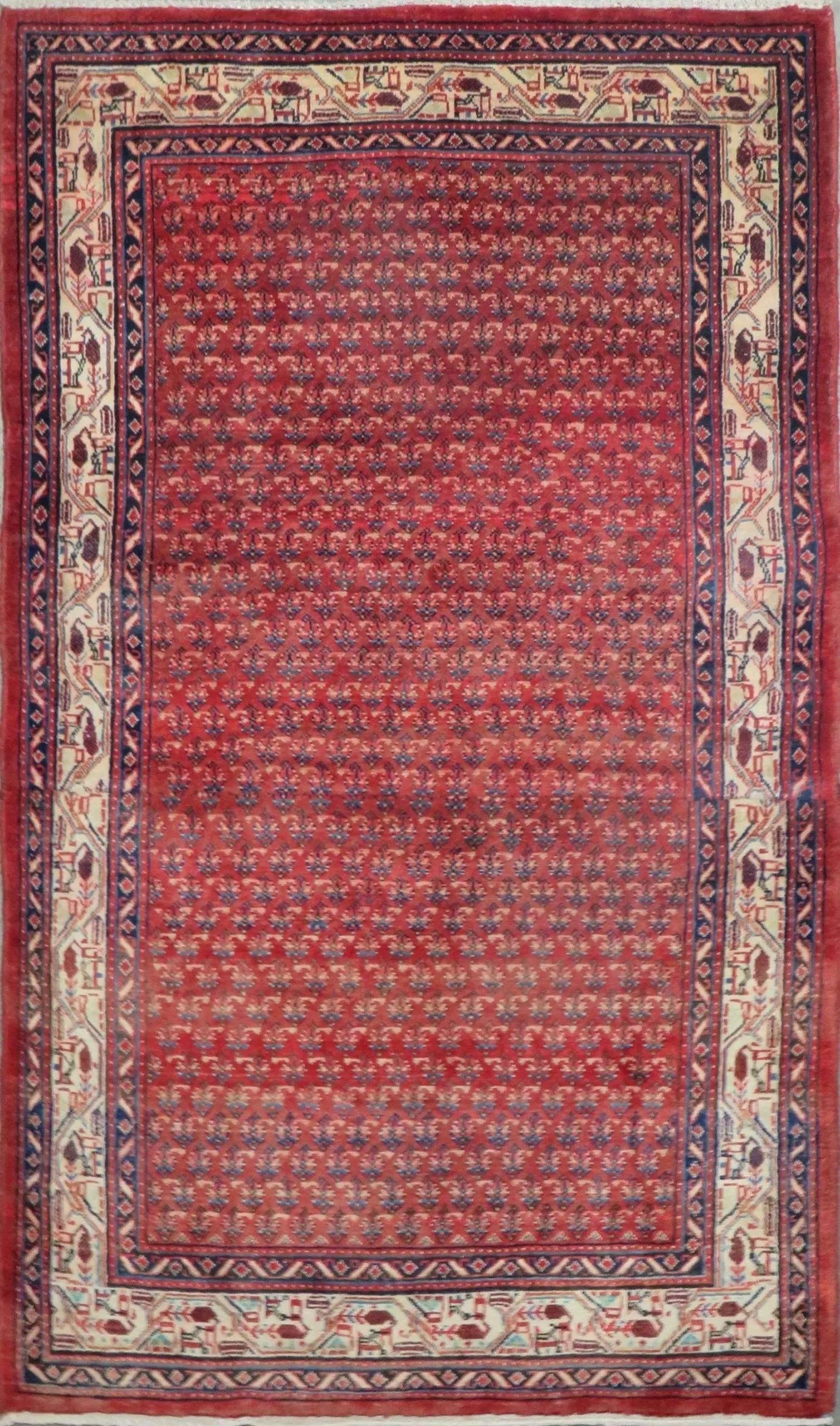 One Of The Kind Hand-Knotted Persian Wool Rug _ Luxurious Vintage Design, 7'4" x 4'6", Artisan Crafted
